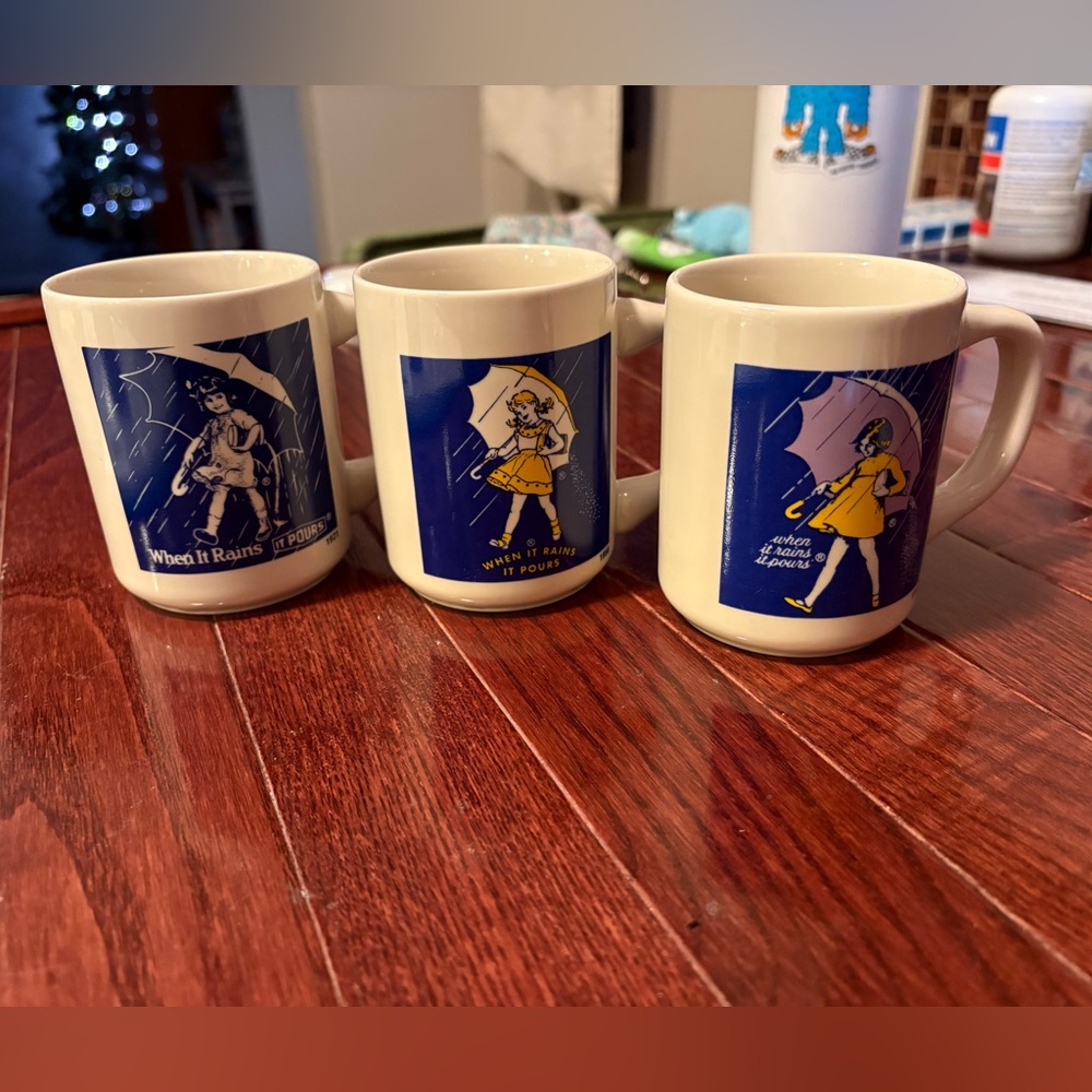 Vintage Morton’s Salt Mugs - 3 When It Rains It Pours Advertising Collectible